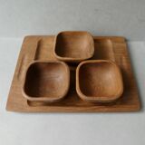 Serving tray with 3 teak cups