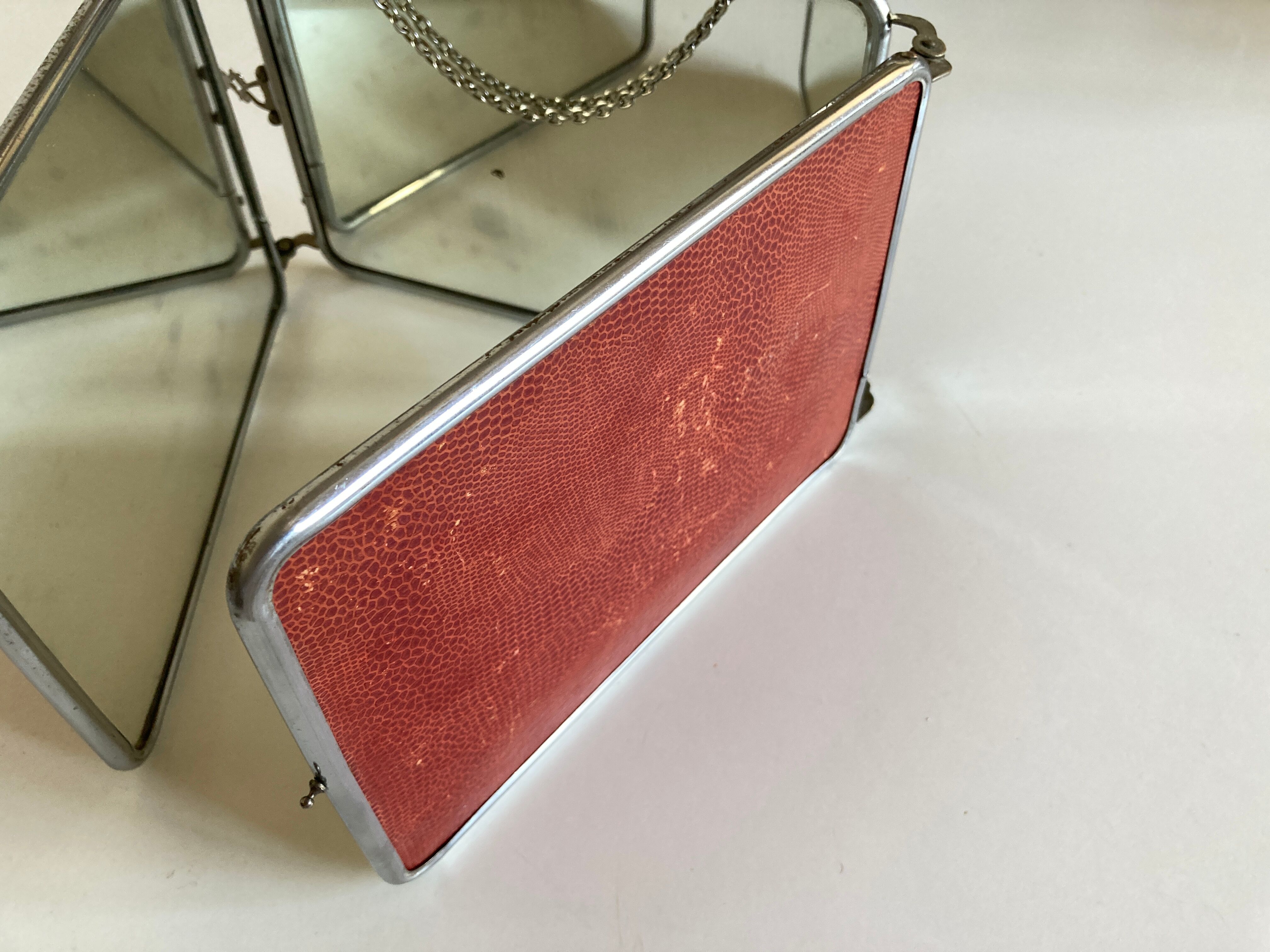 Miroir de barbier triptyque à l'italienne horizontal 1960 L69cm