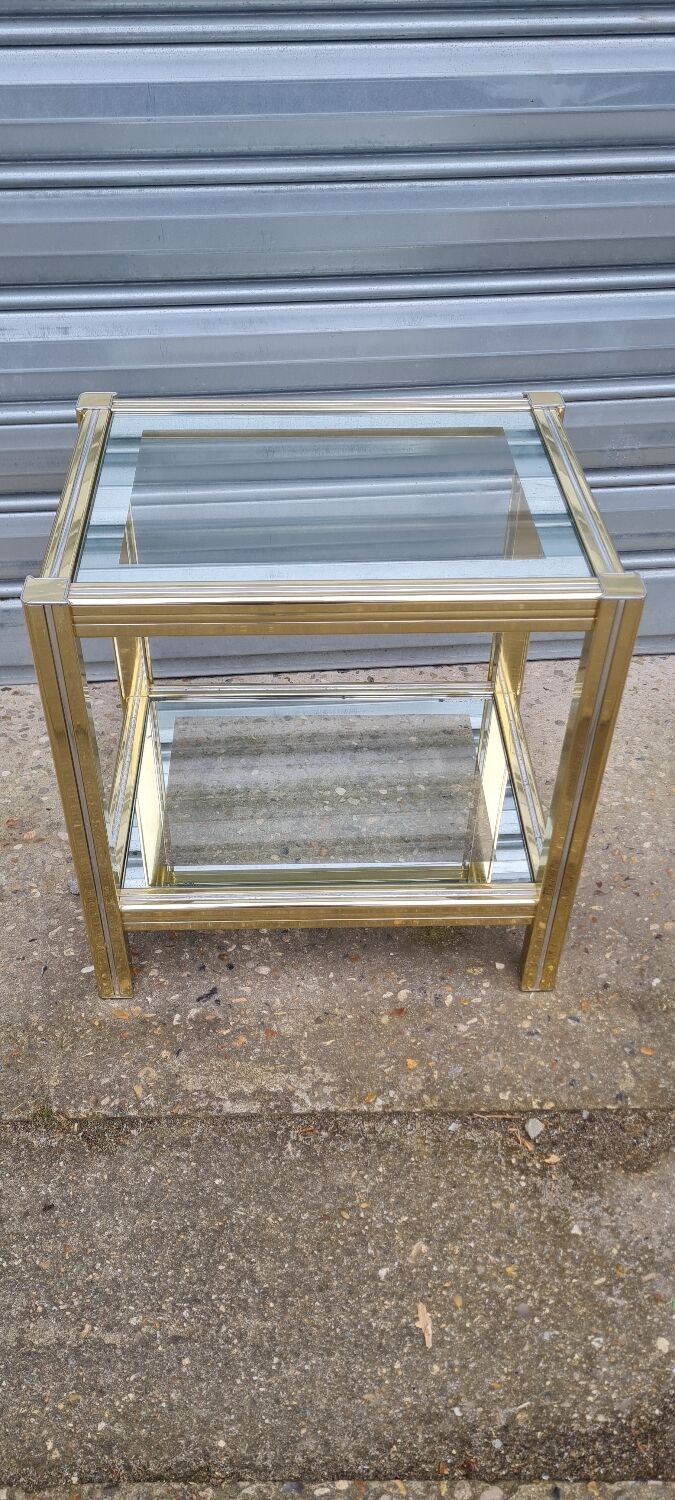 Side table in gold metal and chrome