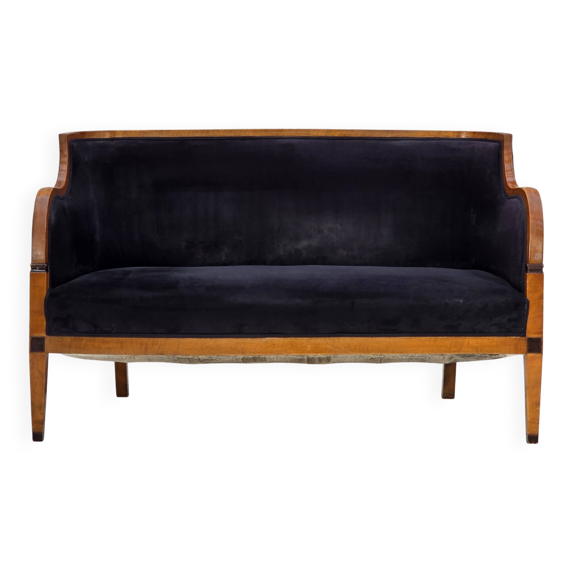1950s, Danish art deco 2-seater sofa, ash wood, furniture velour.