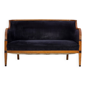 1950s, Danish art deco 2-seater sofa, ash wood, furniture velour.