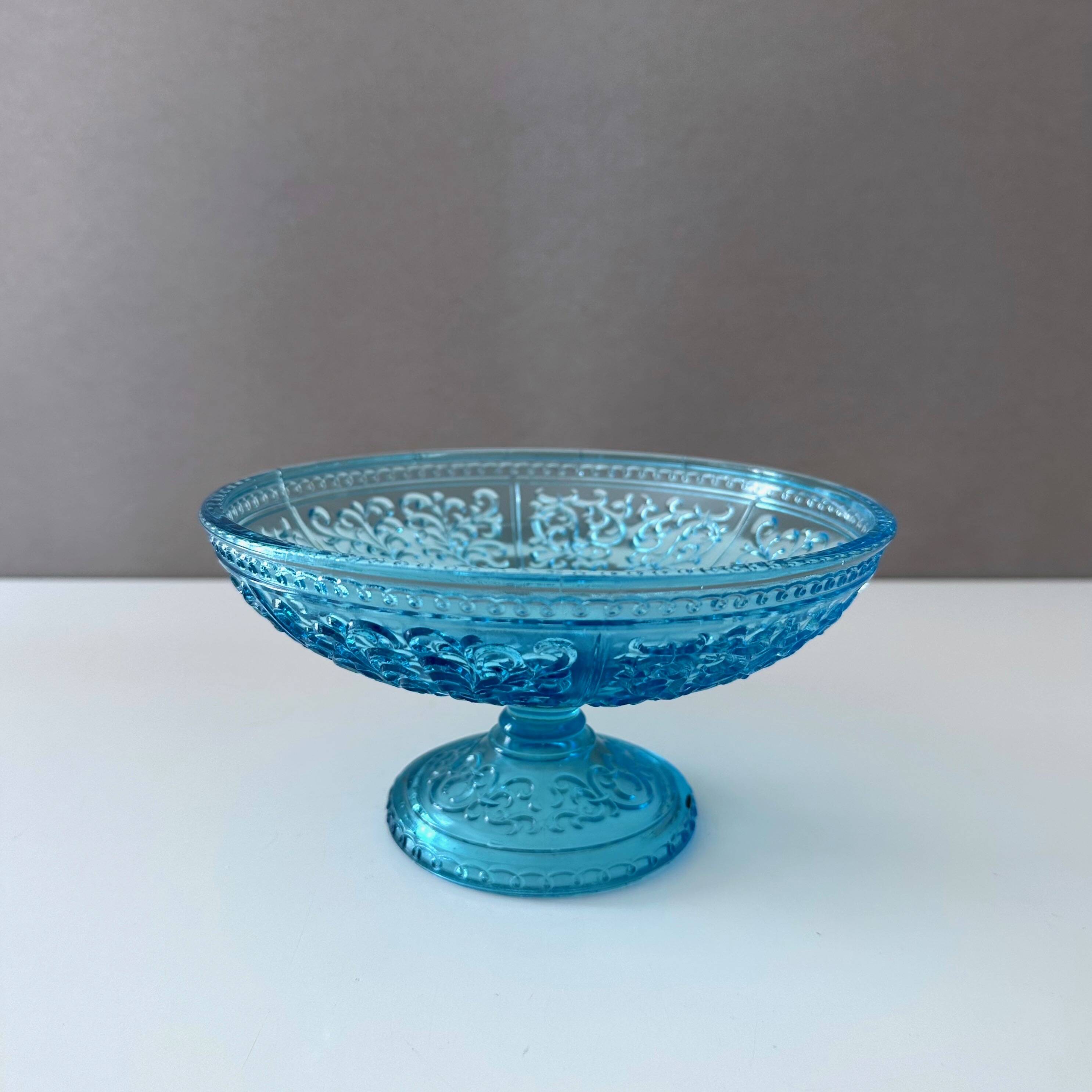 Antique glass bowl, pressed glass turquoise, 19th century