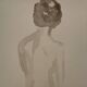 Signed painting monochrome watercolor sepia female portrait "the wait"