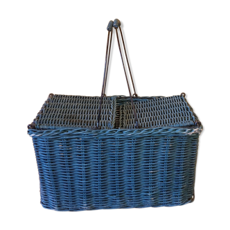 Vintage green wicker picnic basket