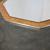 Miroir années 70, loupe de bois, encadrement métal