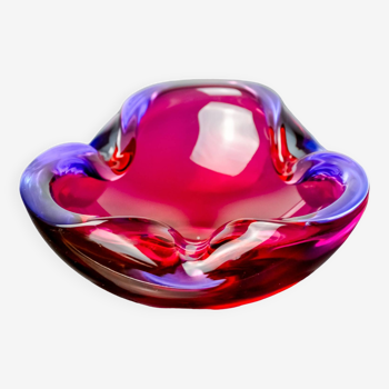 Vide-poche Sommerso rose et violet par Flavio Poli pour Seguso, verre de Murano, Italie, 1970