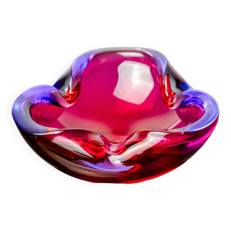 Vide-poche Sommerso rose et violet par Flavio Poli pour Seguso, verre de Murano, Italie, 1970