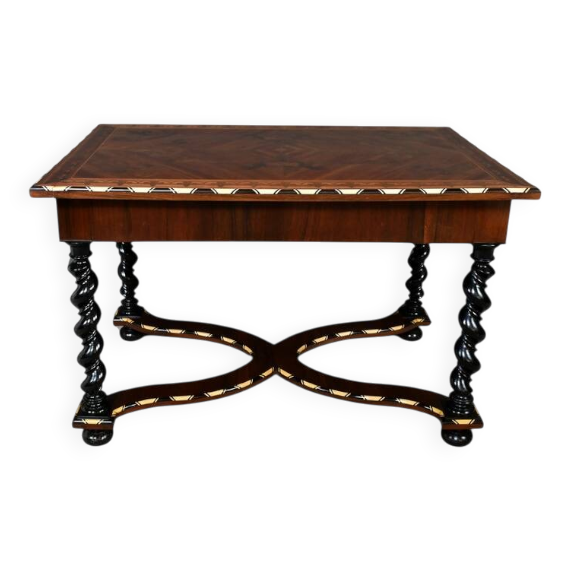 Desk table in precious wood marquetry, Napoleon III period – mid-19th century