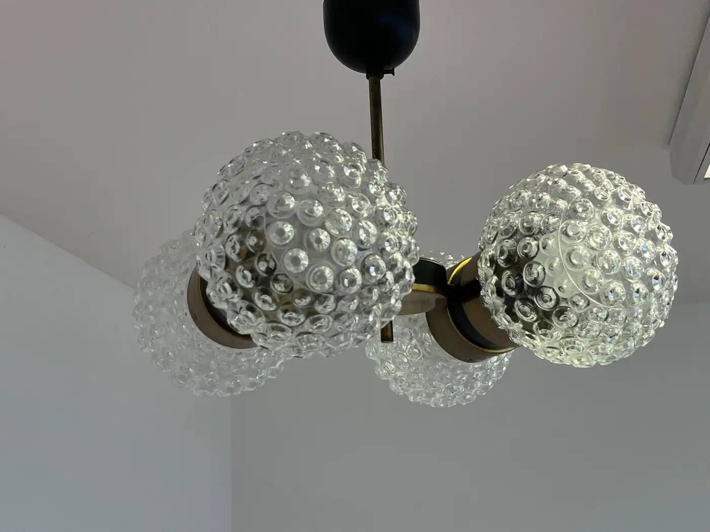 Mid-century glass and brass pendant by Napako, 1960s