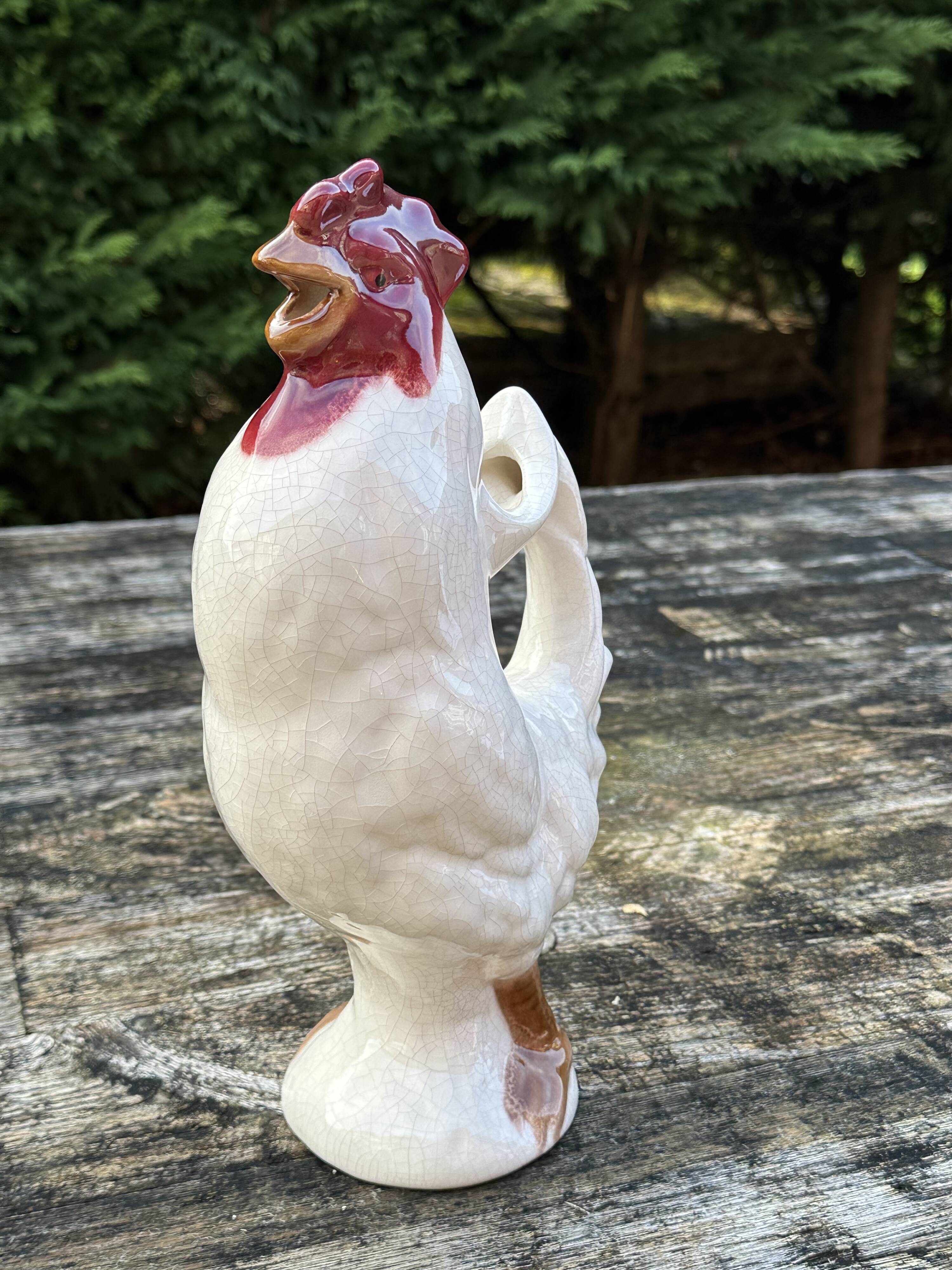Rooster pitcher in cracked ceramic Art Deco style