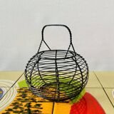 Vintage black metal egg basket