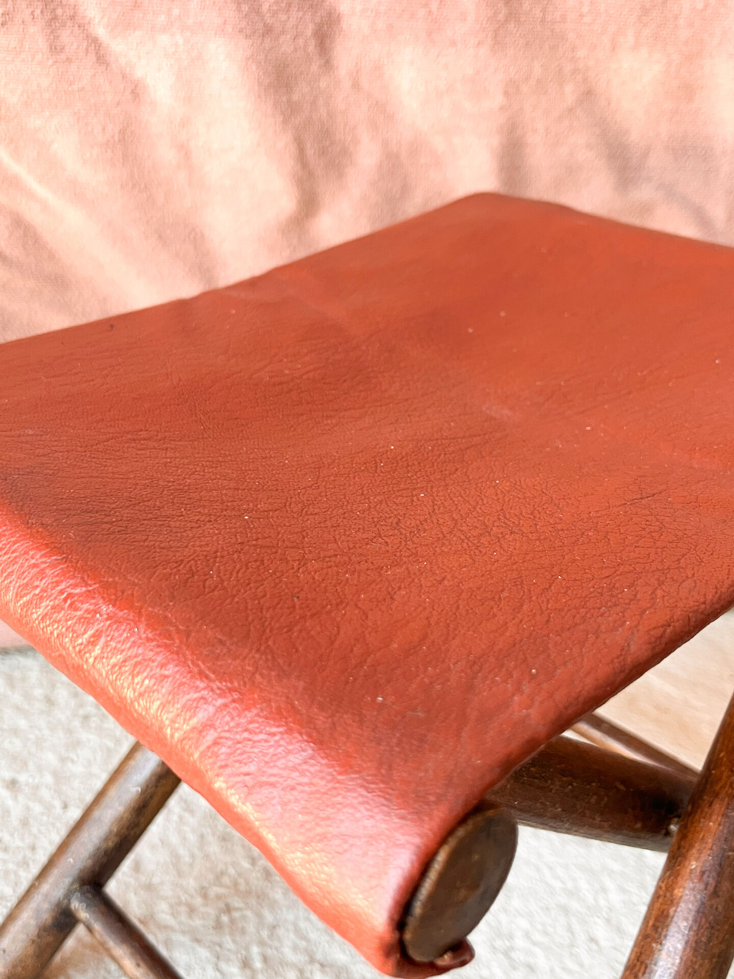 Vintage folding stool Leather & Wood Curule style