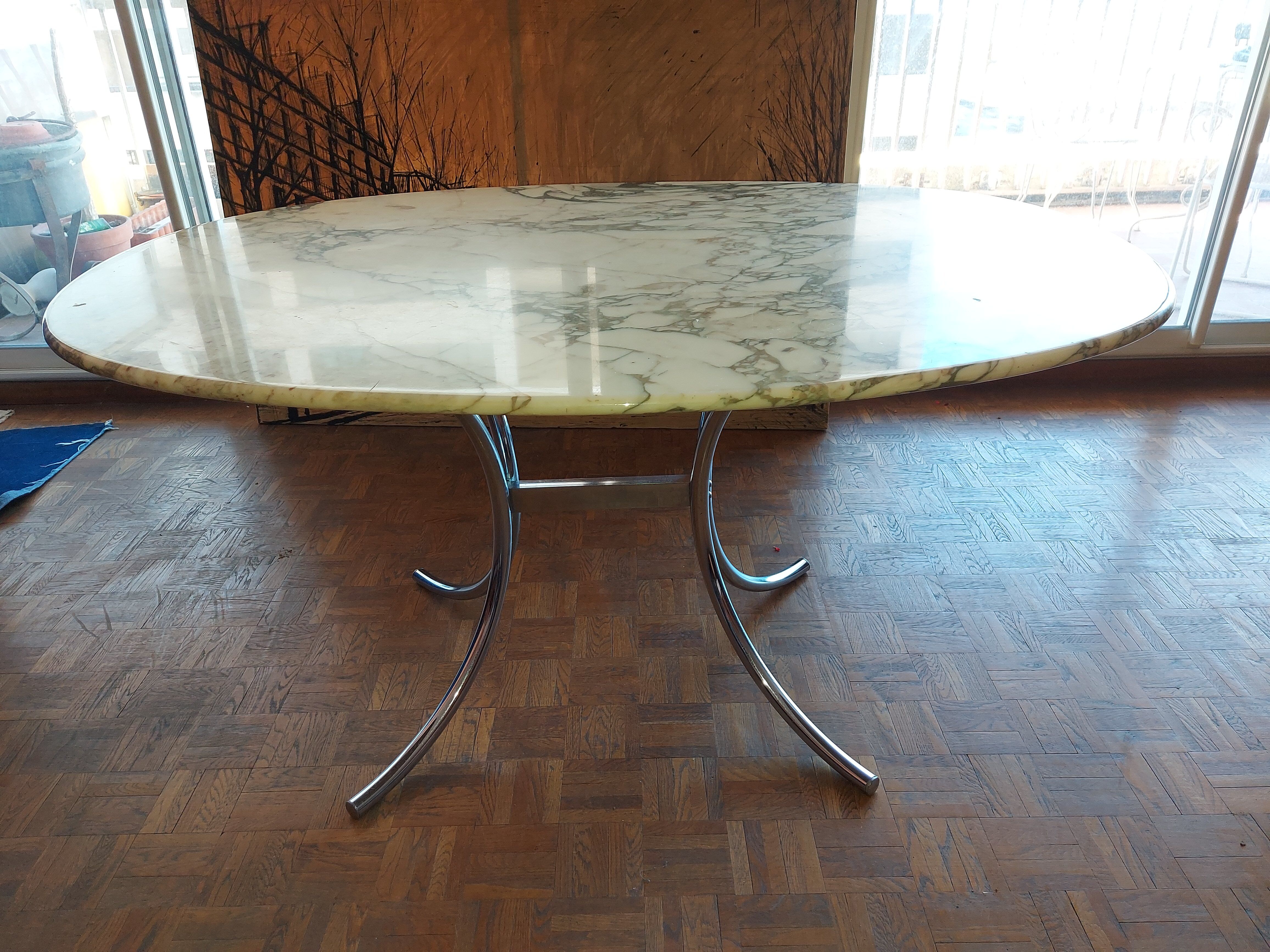 Large dining table in vintage marble 70'S Roche and Bobois