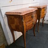 Pair of Louis XV style curved bedside tables in marquetry