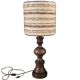 Grande lampe vintage pied bois abat-jour laine bouclettes - Ref 1025