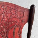 Set of 4 Art Nouveau bent beech wood chairs, deep red-brown embossed seats (Jacob & Josef Kohn, ca.1900)