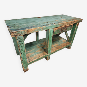 Old workbench kitchen island soft green 65x160 cm