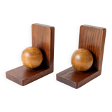 Paire de serre-livres boules en chêne ancien, Midcentury Art Deco