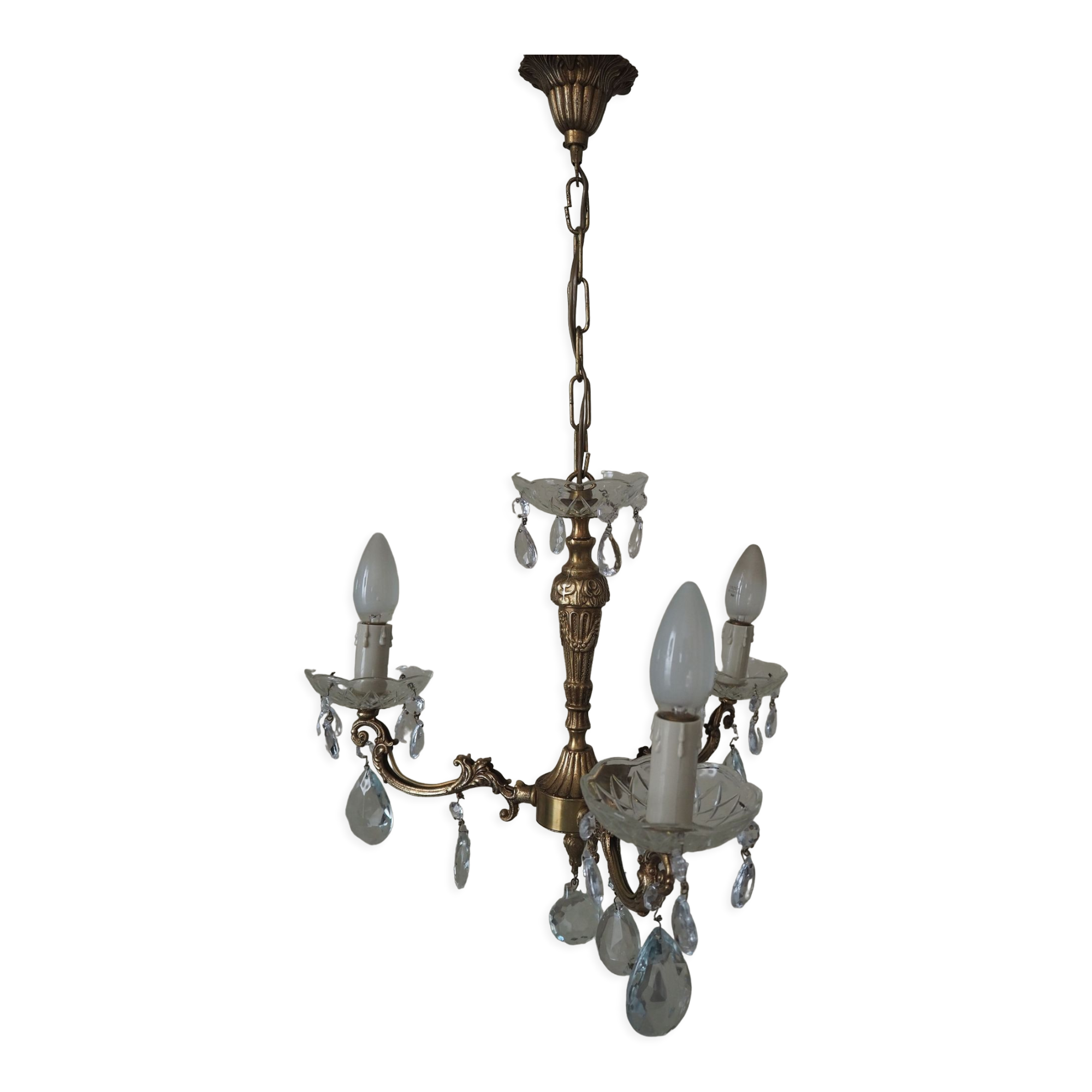 Cast bronze chandelier and crystal tassels – 3 fires
