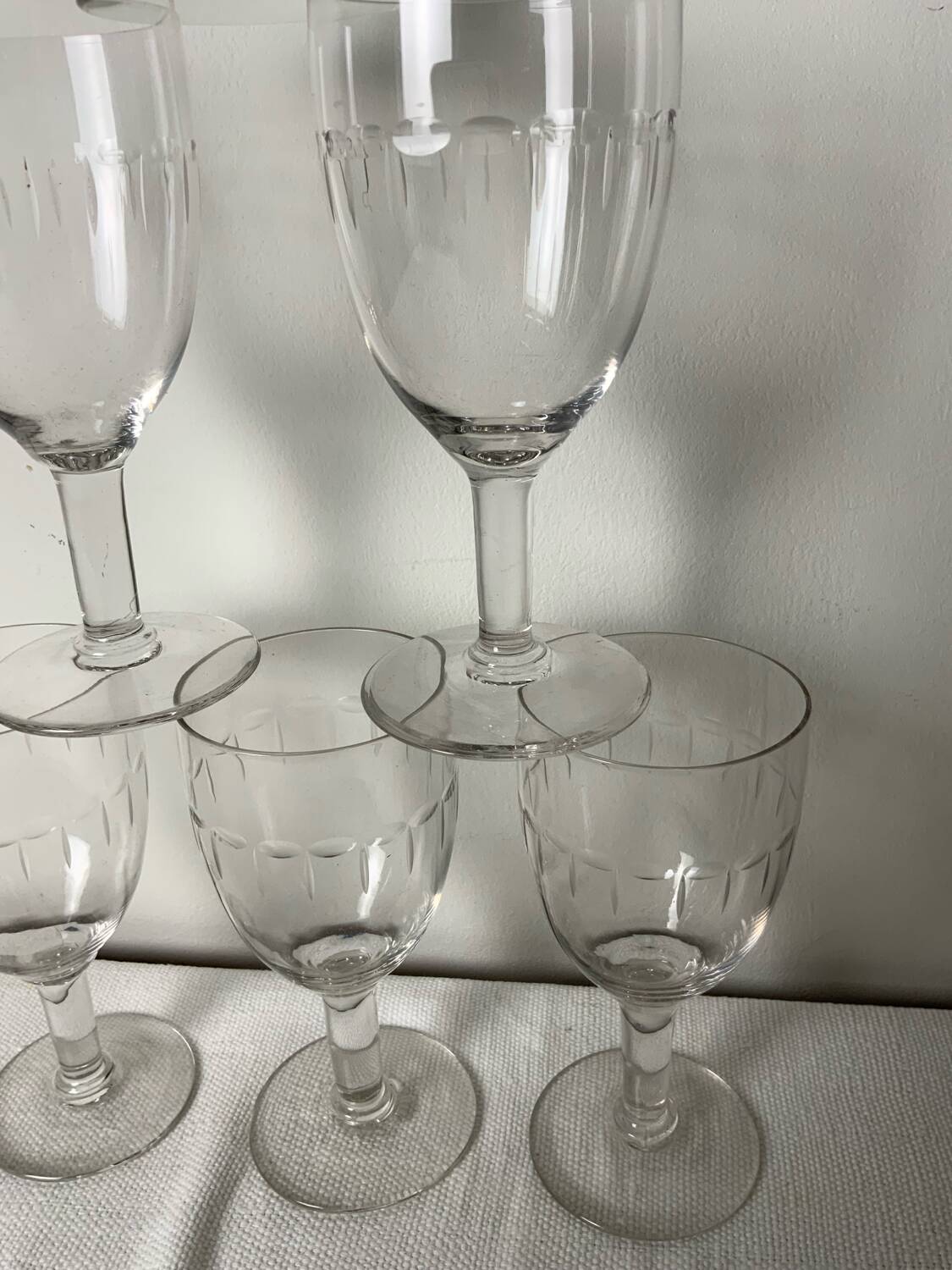 6 antique stemmed glasses