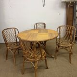 Set of table and 4 chairs in bamboo and rattan, 1960