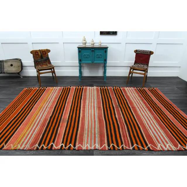 1970s vintage Turkish Oushak handmade wool cotton orange area rug 188x326
