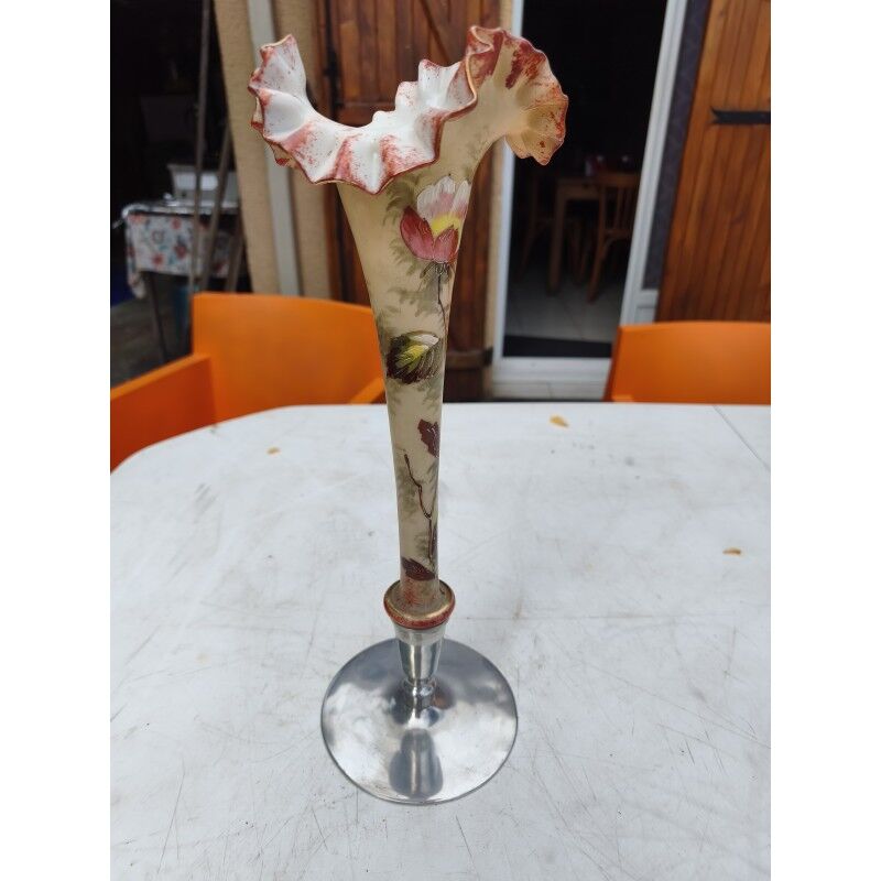 Single-flower vase in glass paste and tin by G. Lasserre
