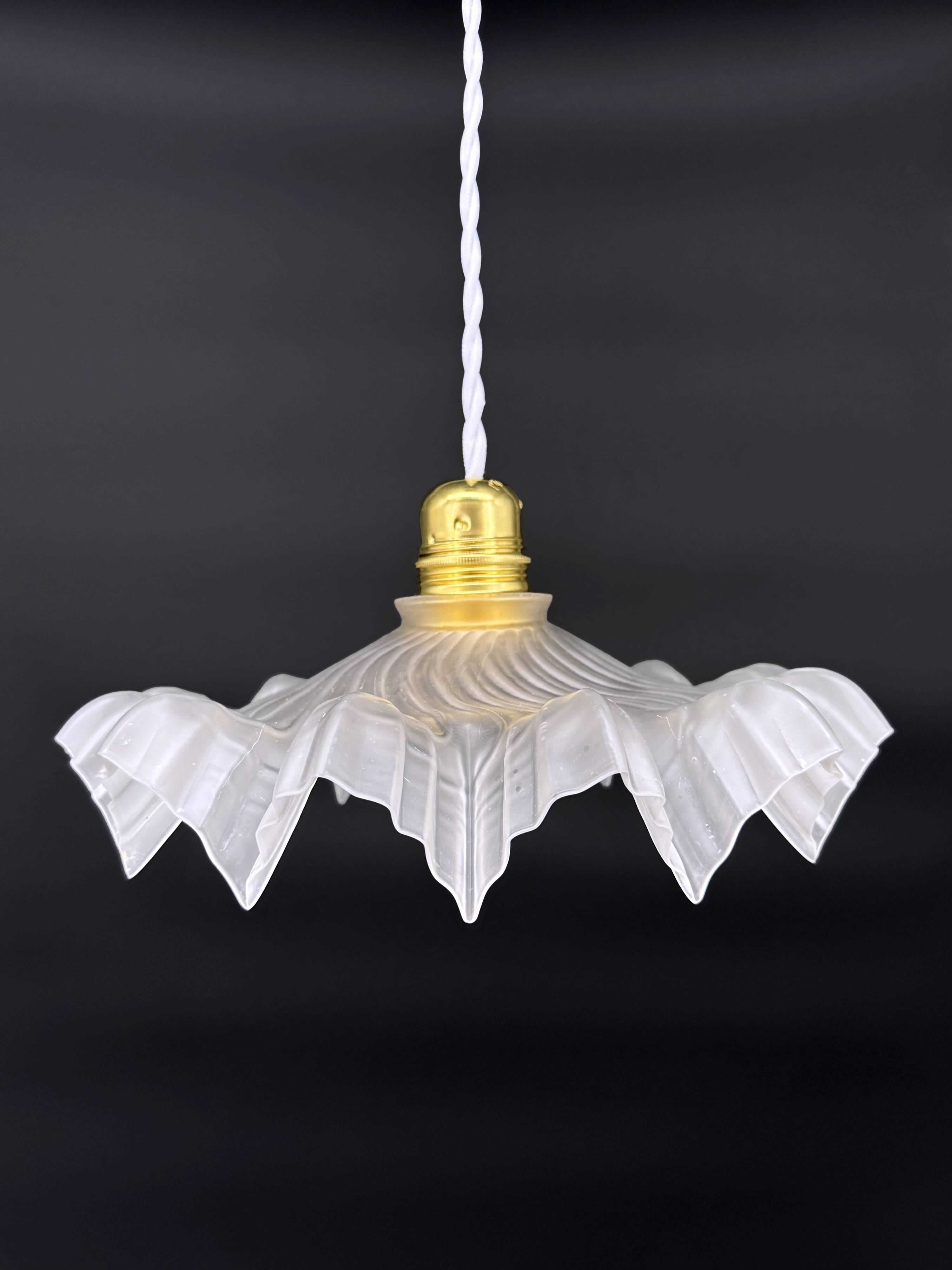 Vintage opalescent molded glass pendant light – draped & serrated shape