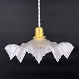 Vintage opalescent molded glass pendant light – draped & serrated shape