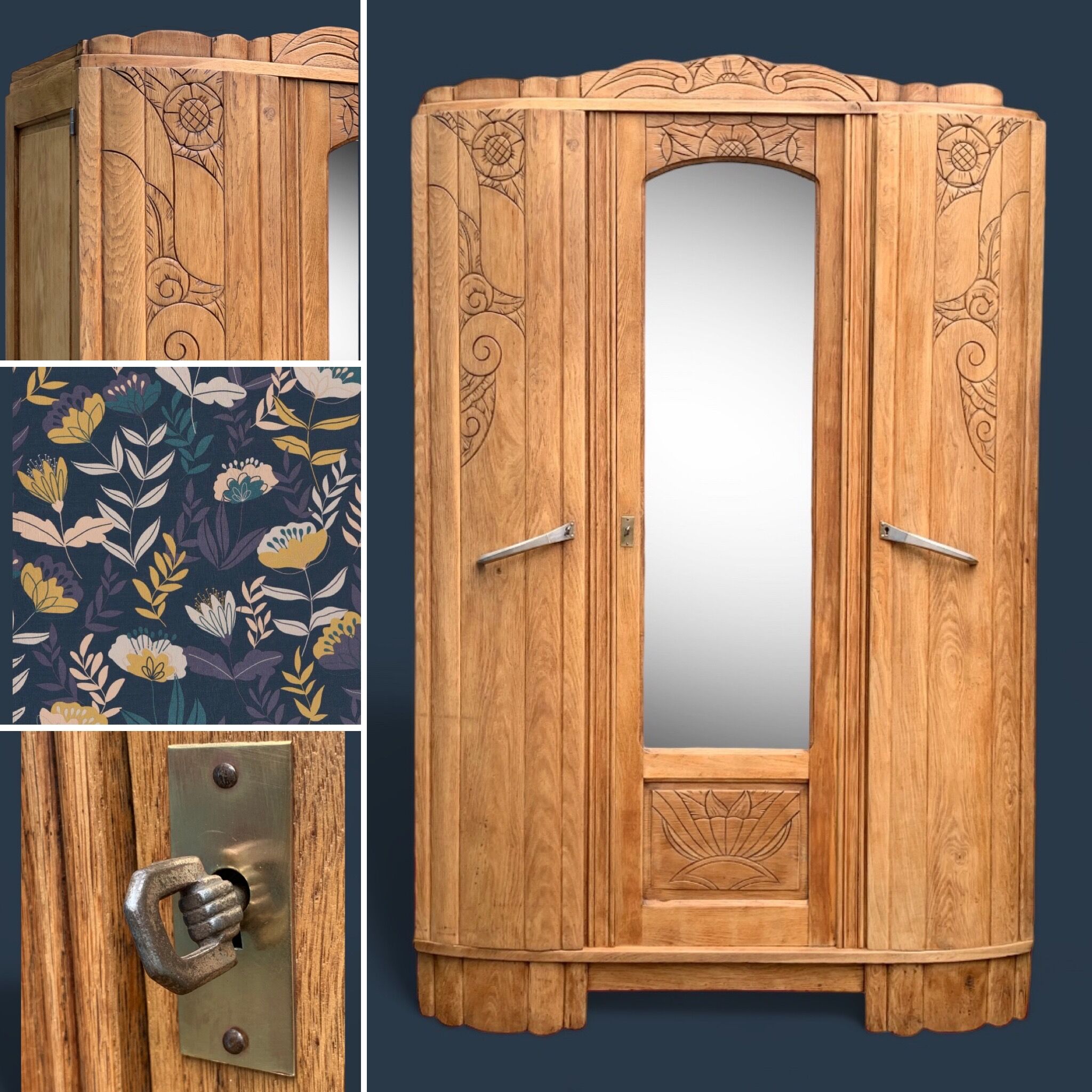 Parisian art deco wardrobe solid raw oak 1930