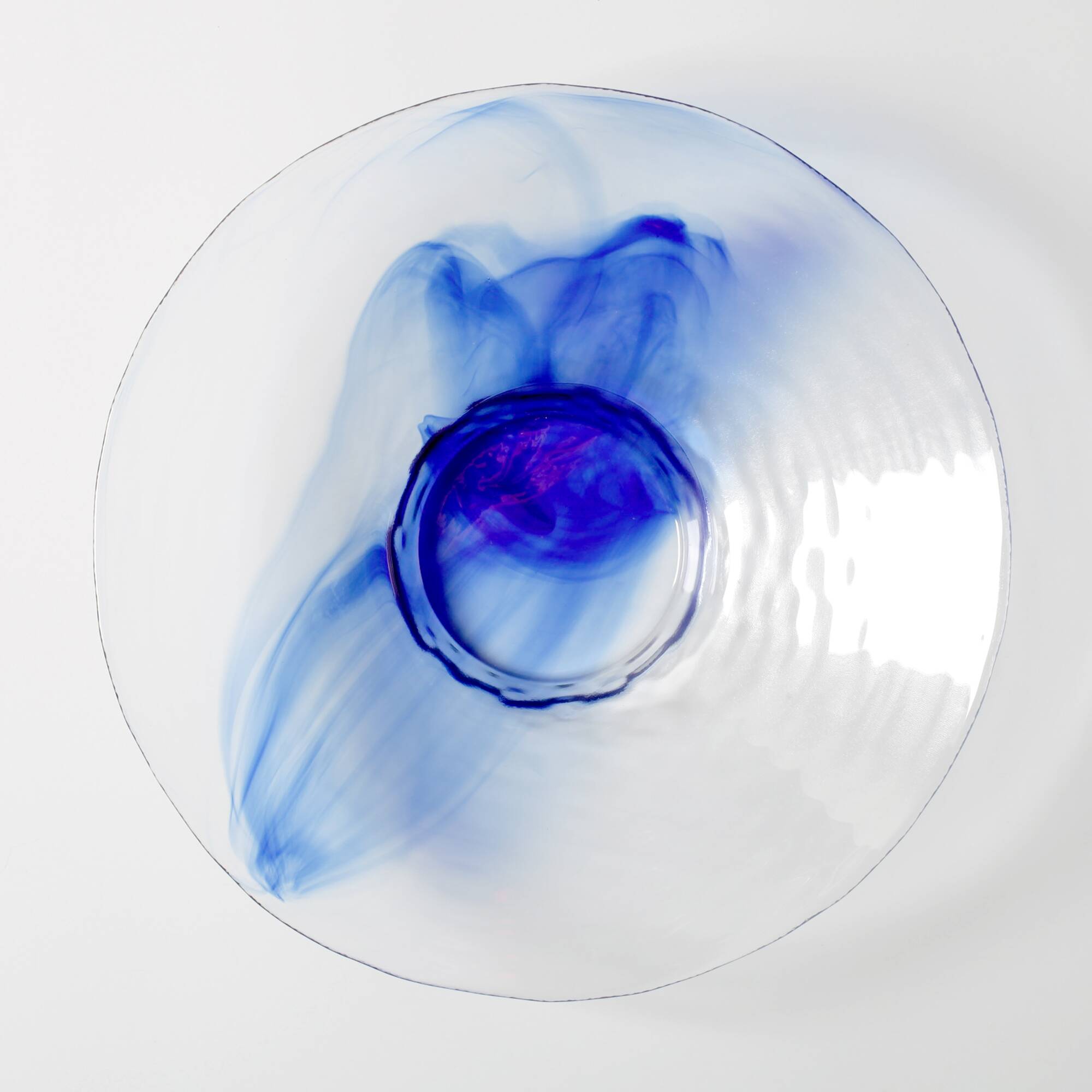 Coupe à fruits vintage en verre bleu et transparent / Bormioli Rocco / Italie / 1990