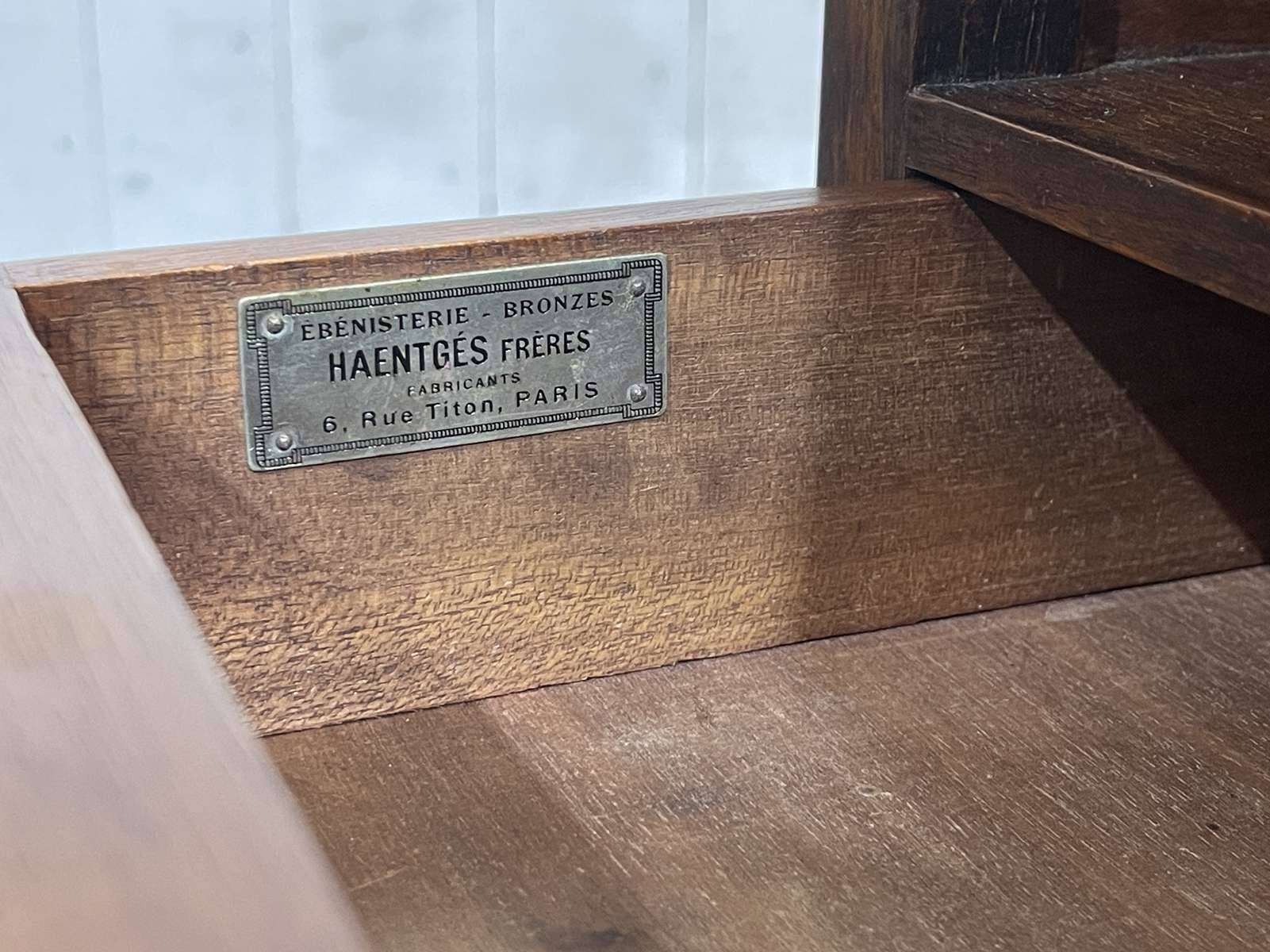Art Deco bedside table in rosewood, walnut burl, and marble top.