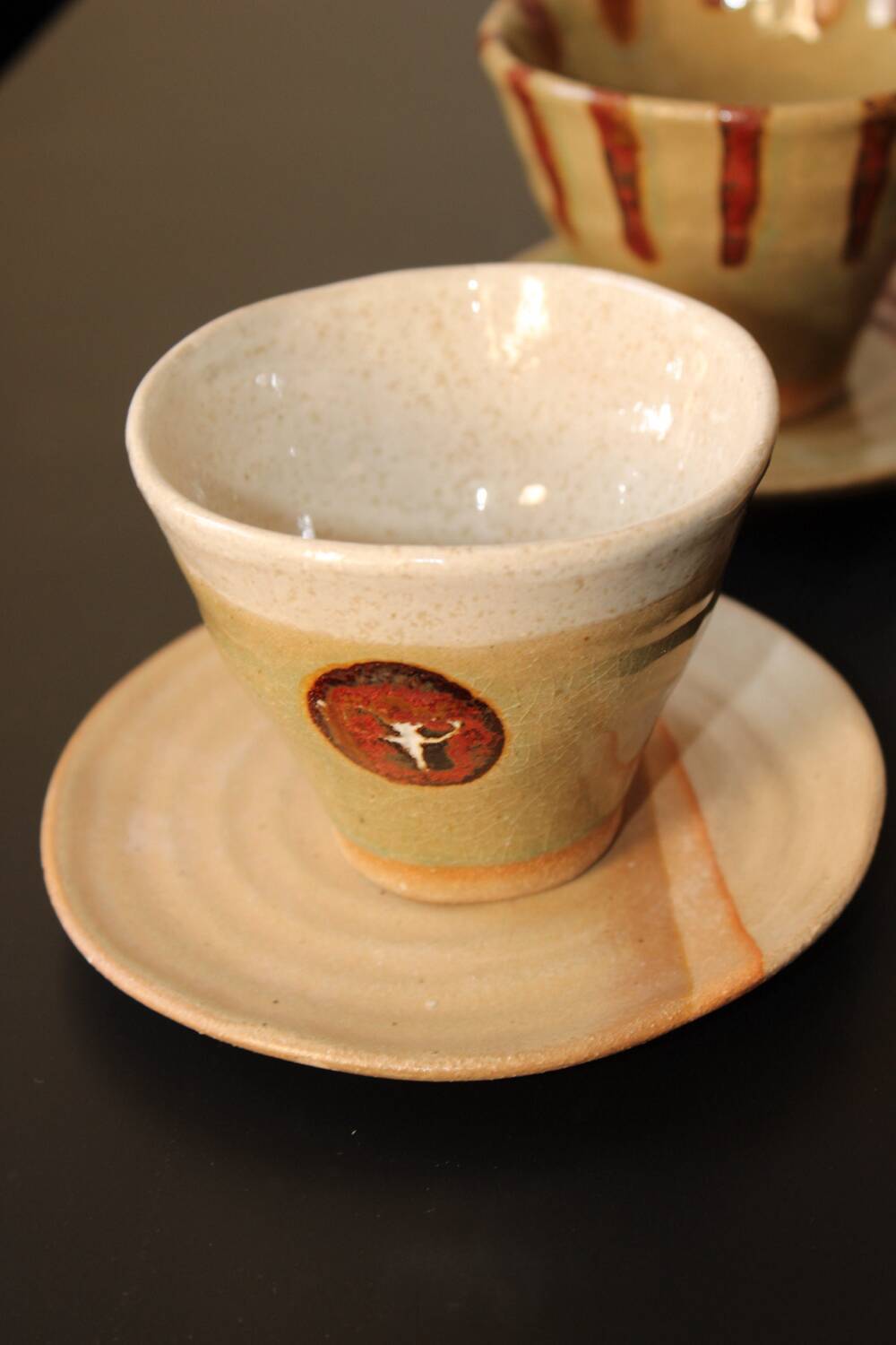 Set of 3 ceramic cups and their saucers – handmade