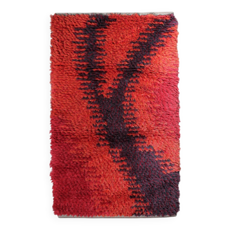 Swedish Abstract Knotted Pile Wall Wool Rug, 78x130cm