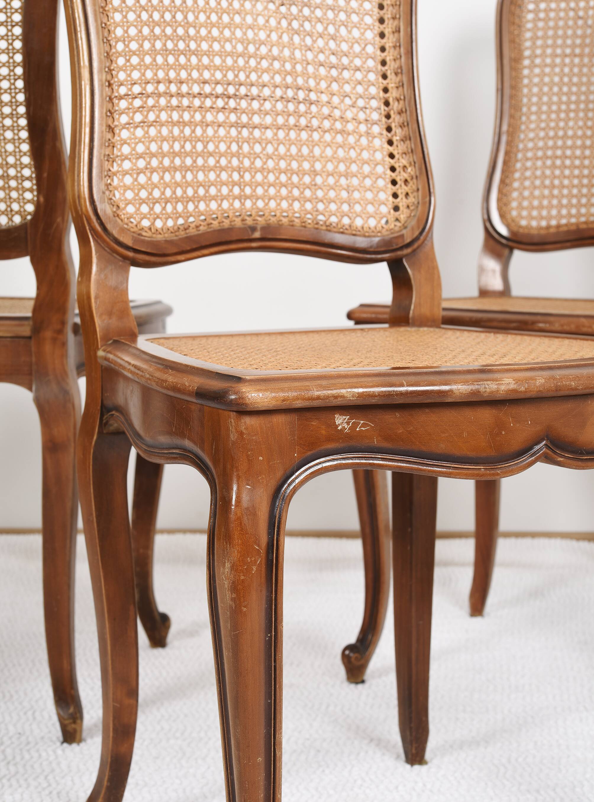 Series of 5 cane chairs, backs and seats, Louis XV style