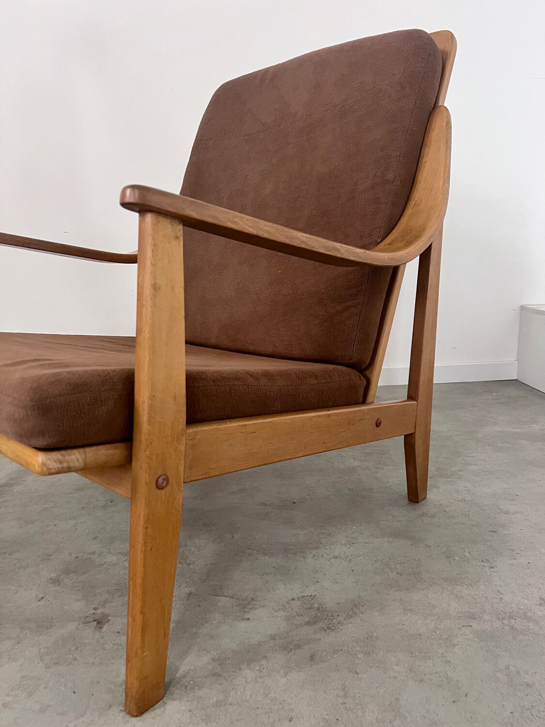Old Scandinavian designer armchair from the 60s in vintage solid beech