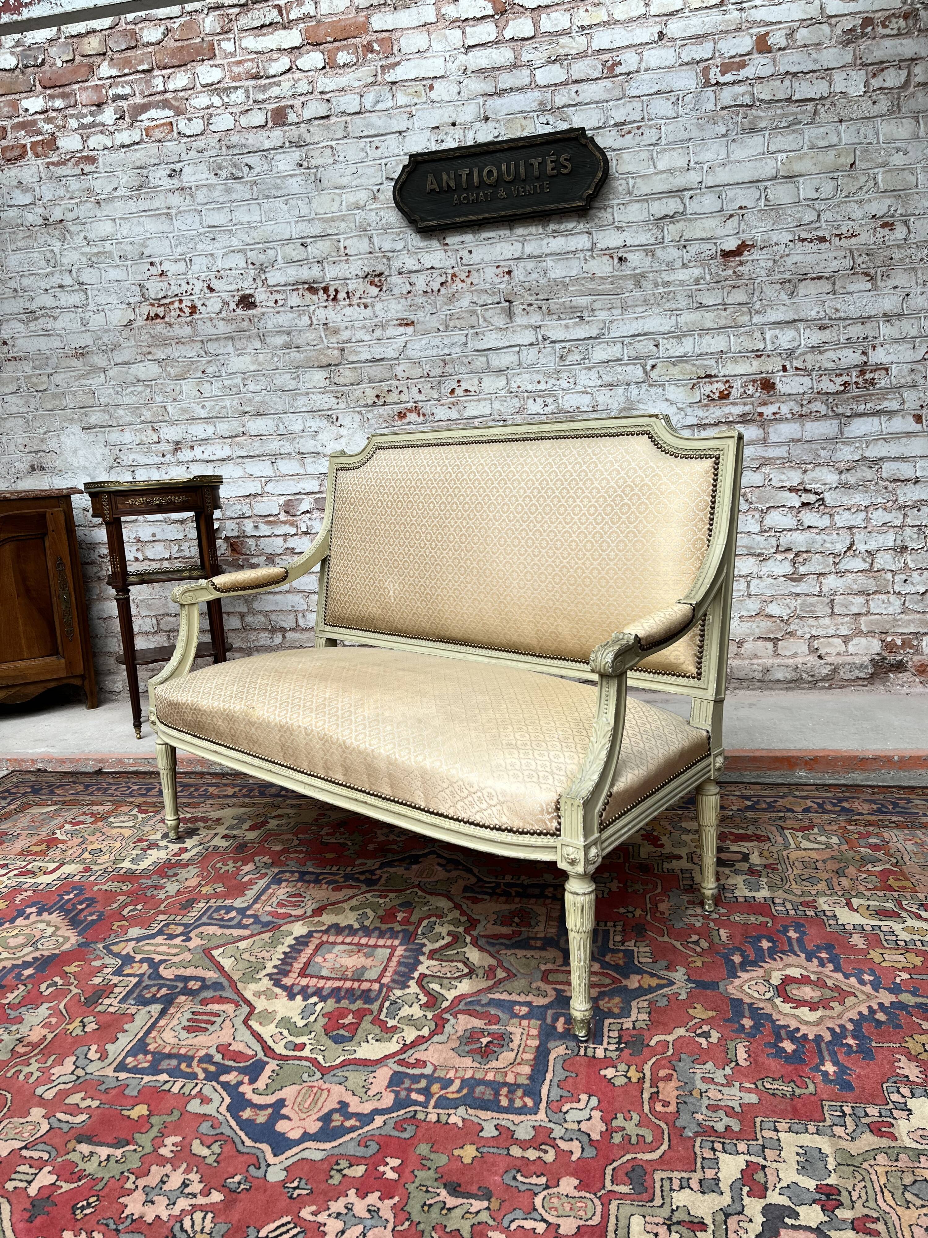 Painted Wooden Bench with Back to The Queen Style Louis XVI XIX Eme Century