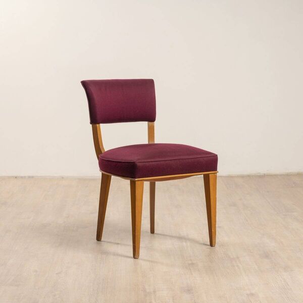 Chaises Art Déco en soie violette par Jules Leleu, set de 4