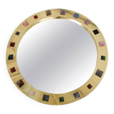 Modern Circular Mirror with Brass Frame and Semi-Precious Stone