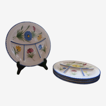 4 plates with compartments from the St Clément factory hand painted in very good condition