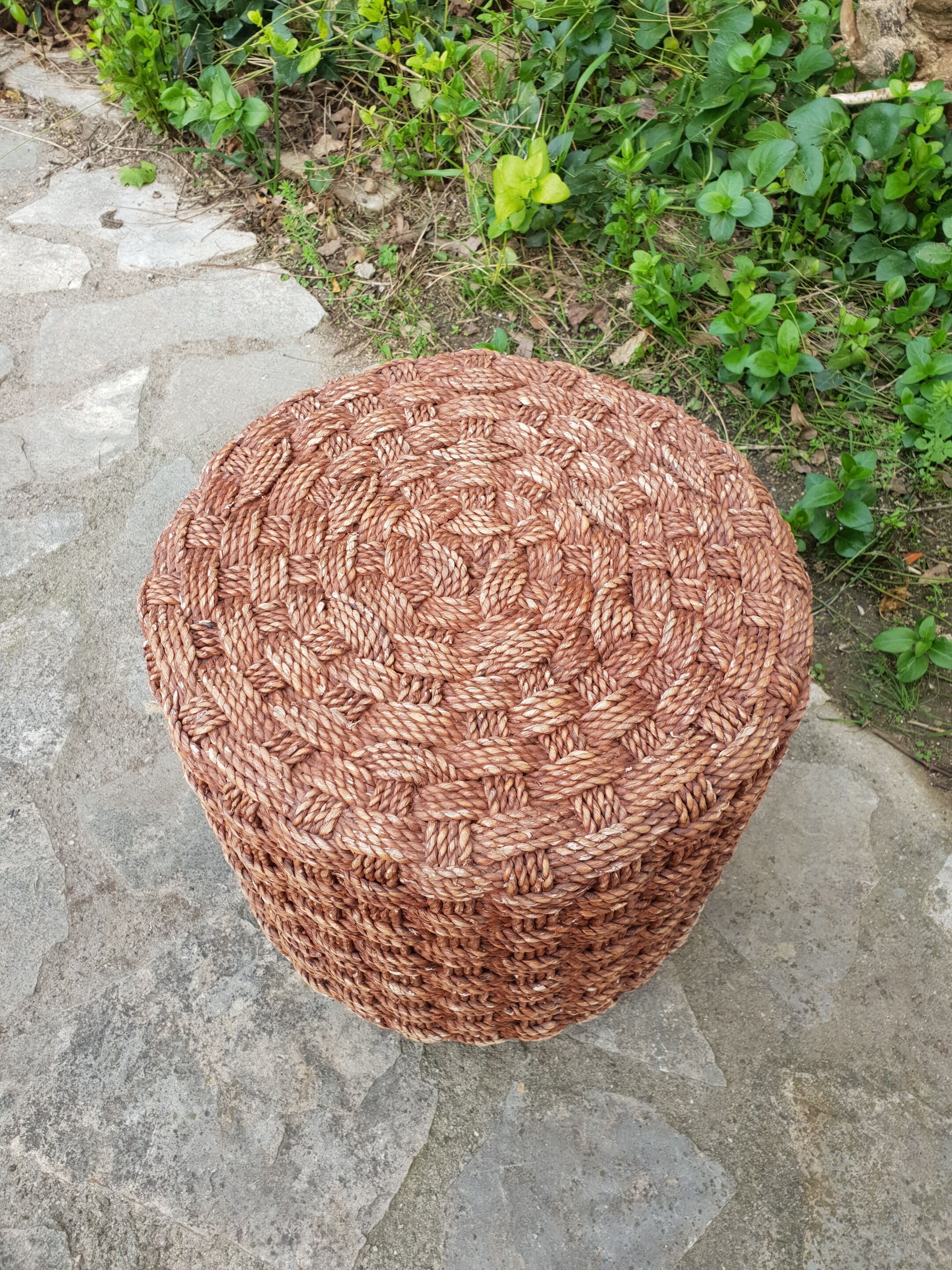 Vintage rope coffee table and stools