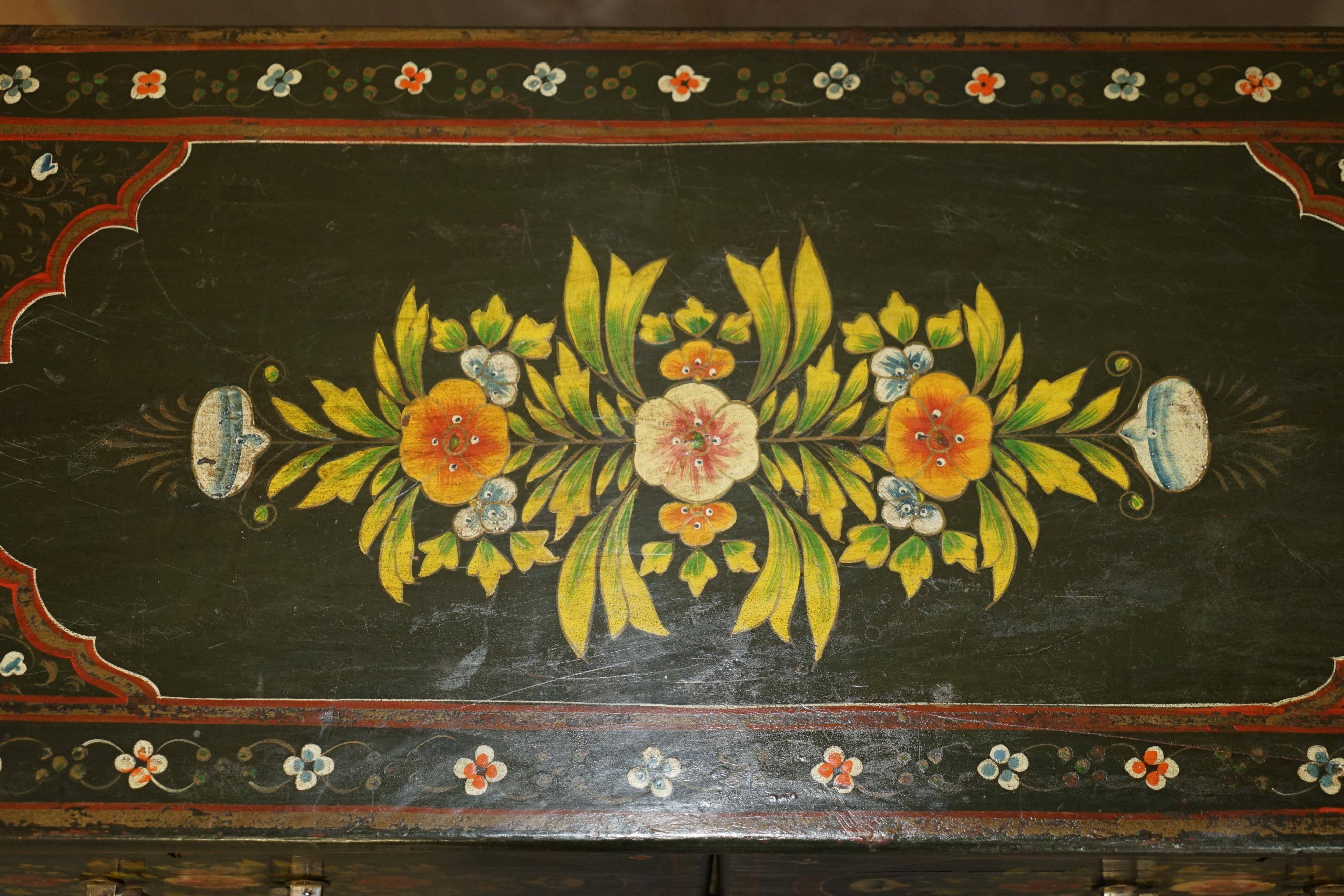Antique Swedish commode hand-painted, two drawers out of three.