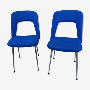 Paire chaises tonneau vintage tissu bleue