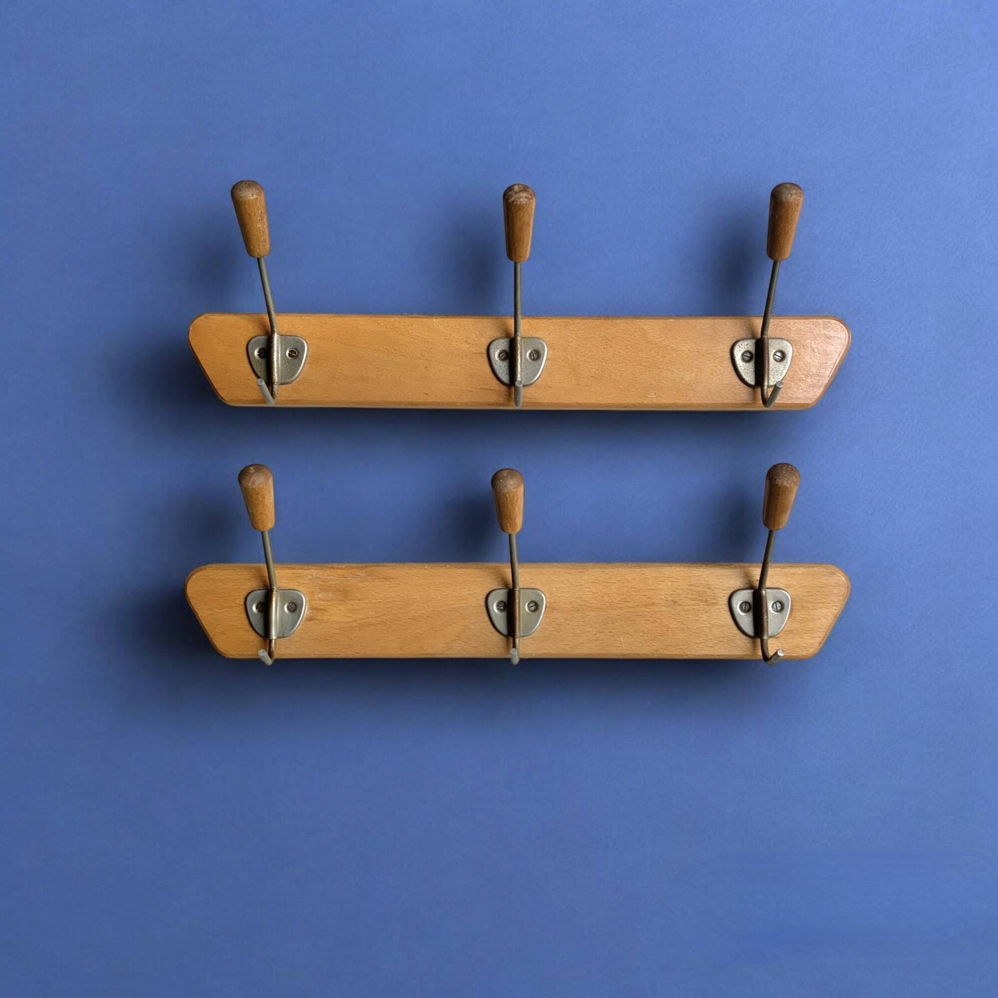 Pair of vintage wall coat racks - 3 hooks