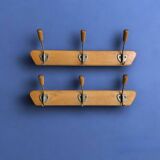 Pair of vintage wall coat racks - 3 hooks
