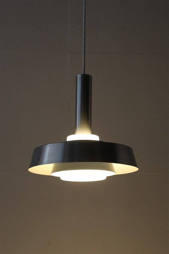 Rare pendant lamp / aluminum / opaline glass / Space Age / Mid-Century Danish Modern design / 1960s / 1970s