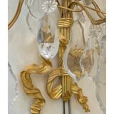 Pair of wall lamps, 1930-1940, in gilded bronze and crystal grapevines
