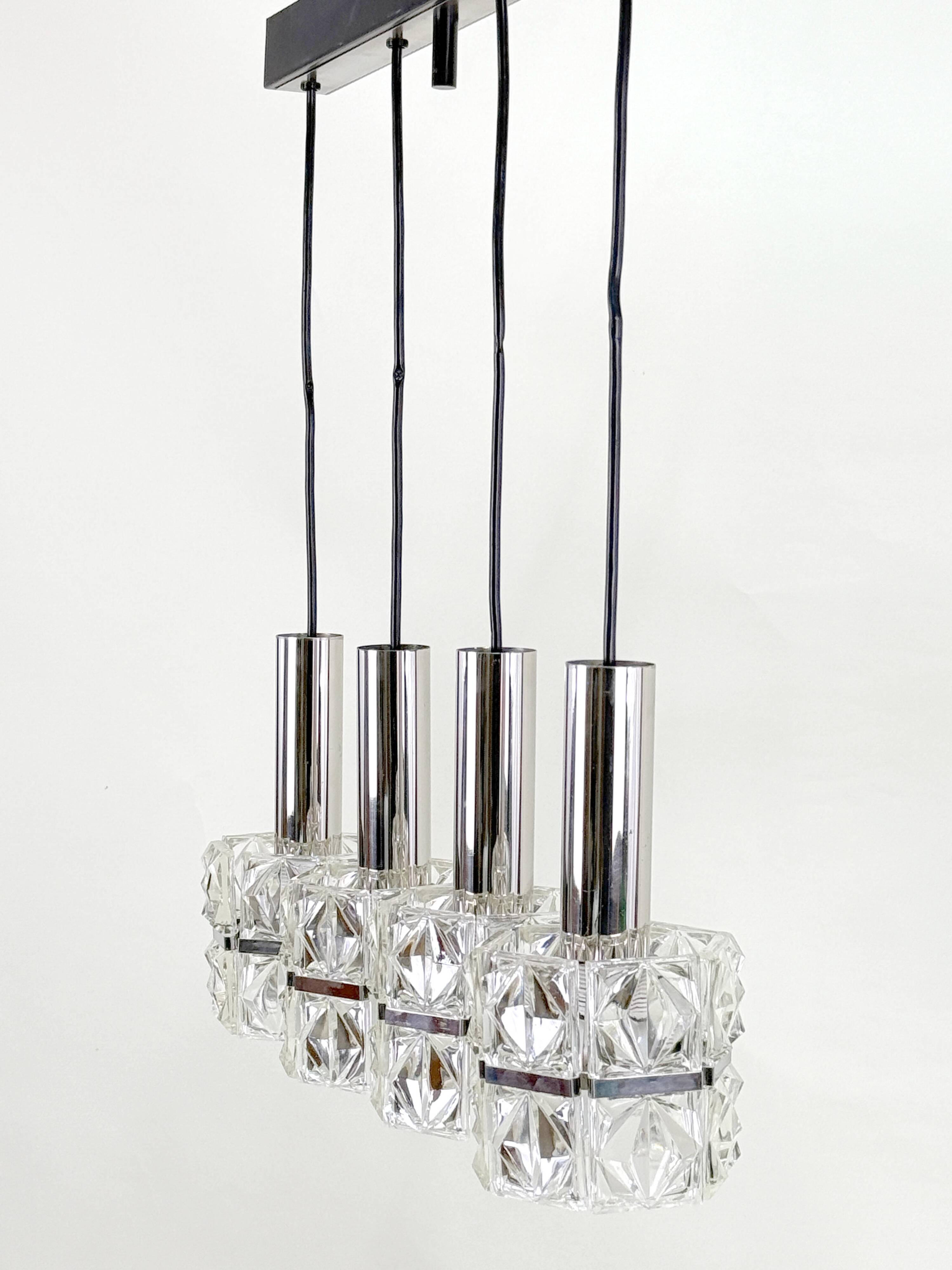 Old Vintage 4-Light Suspension Light Fixture Kinkeldey Style 60's 70's