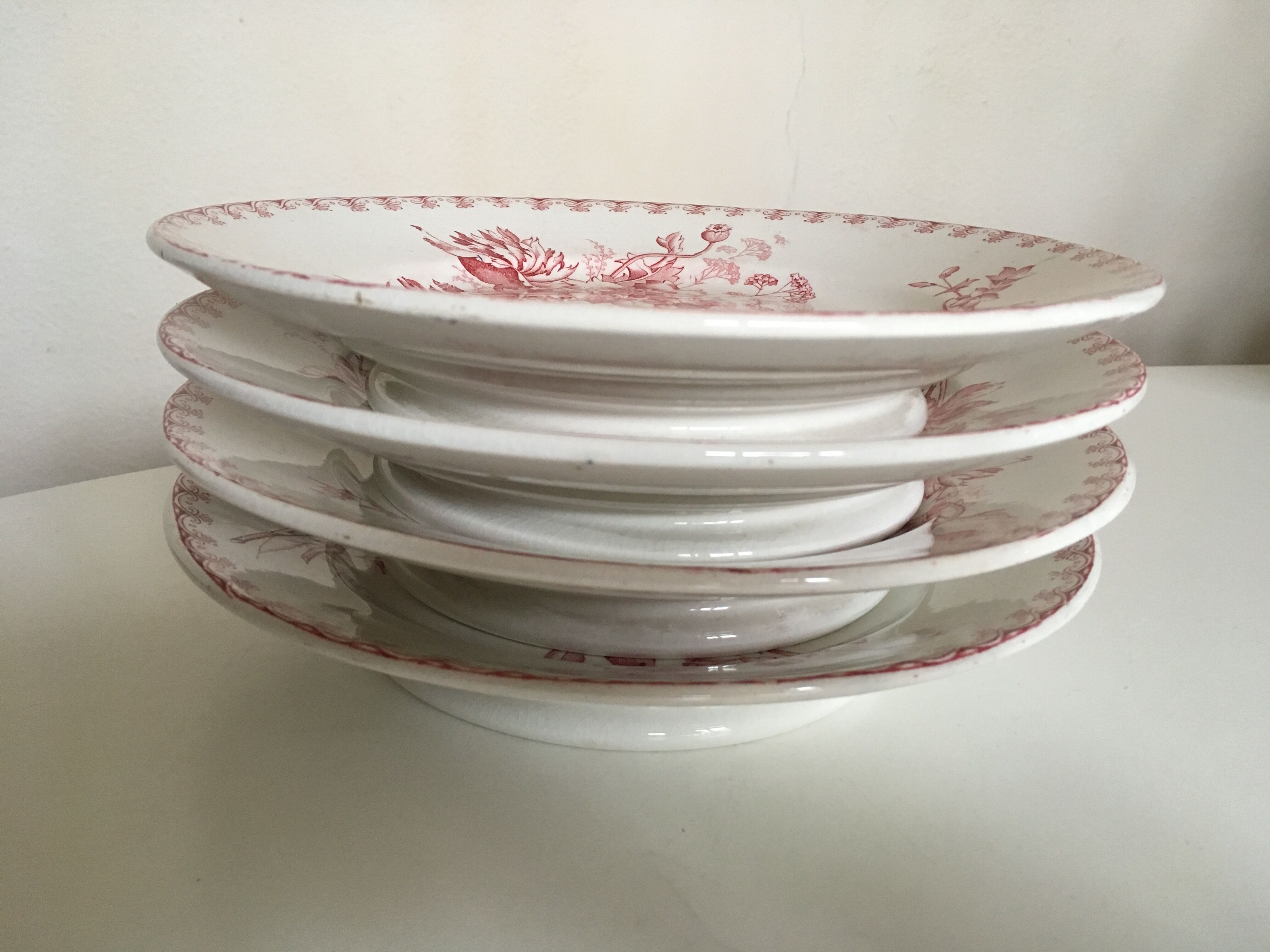 Set of 4 plates raised Sarreguemines land railway 19th décor Vega