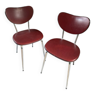 Paire de chaises en skaï bordeau